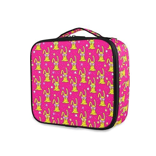 GAIREG Make-up-Tasche, Cartoon-Kaktus, Reise-Kosmetikkoffer, Organizer mit Trennwänden, Make-up-Aufbewahrung für Frauen, Niedlicher Hase mit Brille Hot Pink von GAIREG