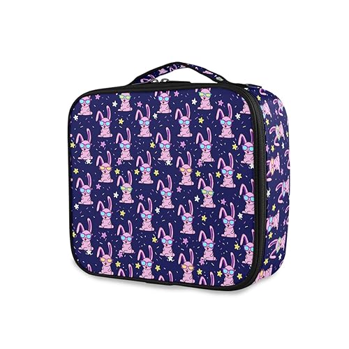 GAIREG Make-up-Tasche, Cartoon-Kaktus, Reise-Kosmetikkoffer, Organizer mit Trennwänden, Make-up-Aufbewahrung für Frauen, niedlicher Hase mit Brille Marineblau von GAIREG