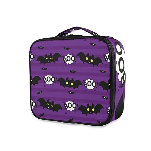 GAIREG Make-up-Tasche mit Fledermaus-Motiv, tragbar, Reise-Make-up-Tasche mit Pinselfach für Damen, Violett, Halloween-Fledermaus, Violett von GAIREG