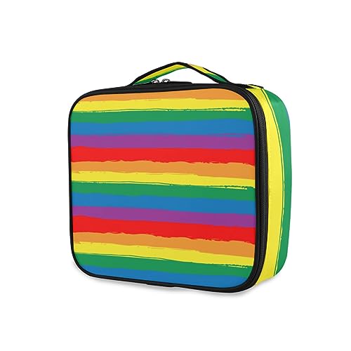 GAIREG Make-up-Tasche mit Fledermaus-Motiv, tragbar, Reise-Make-up-Tasche mit Pinselfach für Damen, Violett, Regenbogen gestreifte Lgbt Flagge 1 von GAIREG