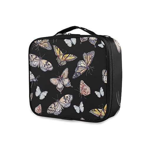 GAIREG Make-up-Tasche mit Fledermaus-Motiv, tragbar, Reise-Make-up-Tasche mit Pinselfach für Damen, Violett, Schöne Schmetterlinge, Schwarz von GAIREG