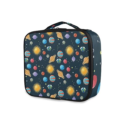 GAIREG Make-up-Tasche mit Fledermaus-Motiv, tragbar, Reise-Make-up-Tasche mit Pinselfach für Damen, Violett, Sonnensystem Planeten Weltraum von GAIREG