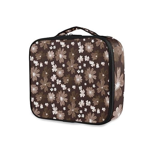 GAIREG Make-up-Tasche mit Rosenmotiv, für Reisen, mit Trennwänden, für Damen, Ditsy Flowers Braun von GAIREG