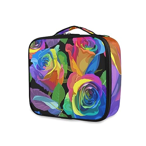 GAIREG Make-up-Tasche mit Rosenmotiv, für Reisen, mit Trennwänden, für Damen, Regenbogen Farbe Rosen 1 von GAIREG