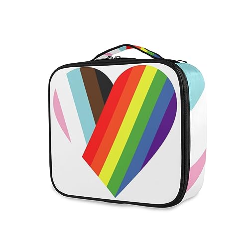 GAIREG Make-up-Tasche mit Rosenmotiv, für Reisen, mit Trennwänden, für Damen, Transgender Pride Flagge Herz Symbol von GAIREG