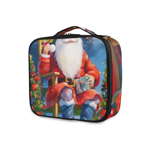 GAIREG Make-up-Tasche mit niedlichem Känguru-Motiv, Reise-Kosmetikkoffer mit Trennwänden, Kosmetiktasche für Damen, Weihnachtsmann, der auf Stühlen sitzt von GAIREG