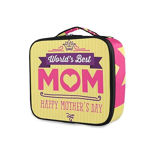 GAIREG Make-up-Tasche mit roten Lippen und Kirschen, für Reisen, mit Trennwänden, für Frauen, Happy Mothers Day Worlds Best Mom von GAIREG