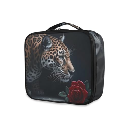 GAIREG Make-up Zug Fall Kosmetiktasche Reise Tragbare Aufbewahrung Kulturbeutel mit herausnehmbaren Trennwänden für Frauen, Leopard und Rose von GAIREG