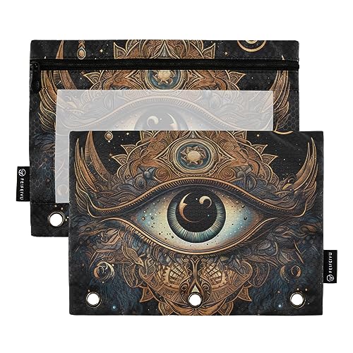 GAIREG Mandala Gold Blue Eye Binder Pencil Pouch 3 Hole Pencil Case Pencil Case for Binder 2 Pack von GAIREG