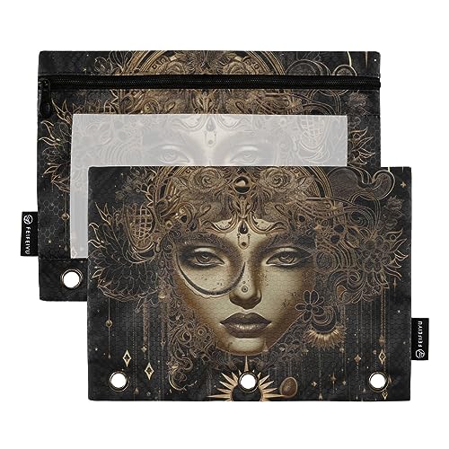 GAIREG Mandala Woman Gold Schwarz 3 Ring Reißverschluss Bleistift Pouch Binder Beutel für Organisation 2 Stück von GAIREG