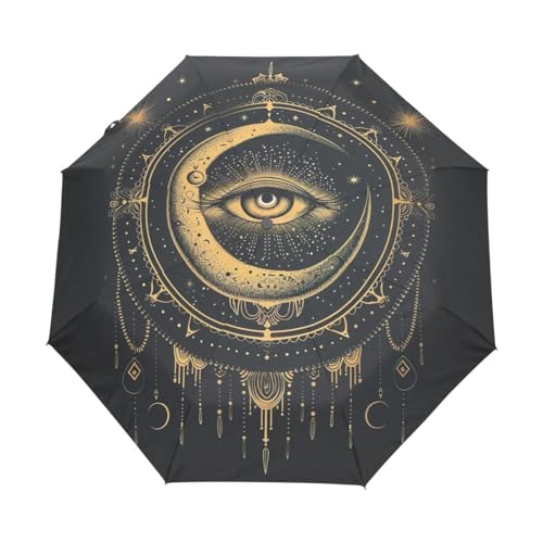 GAIREG Mond mit Auge Boho Stil Winddichter Reiseschirm Klein Automatischer Regenschirm für Rucksack, Geldbörse, Auto von GAIREG