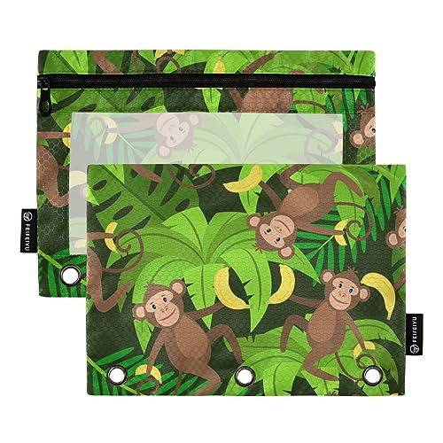 GAIREG Monkeys Bananen Federmäppchen für Ordner 3 Ringbuch Beutel Bleistift Taschen für Binder 2 Stück von GAIREG