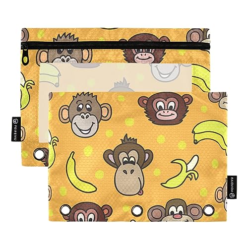 GAIREG Niedliche Affen Gesichter Bananen Gelb Bleistift Tasche für Binder 2 Pack, Reißverschlusstasche für 3-Ringbuch von GAIREG