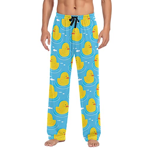 GAIREG Niedliche Ente auf blauem Pyjama für Herren, lange Pyjamahose mit Kordelzug, Sleep Lounge PJ Pants S-XXL, Niedliche Ente auf Blau, Medium von GAIREG