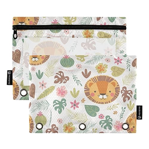 GAIREG Niedliche Löwe und Pflanzen Binder Bleistift Pouch 2 Pack 3 Ringbuch Taschen von GAIREG