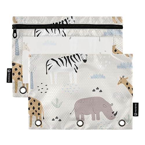 GAIREG Niedliche Tiere Giraffe Löwe Bleistift Tasche Drei Ringe Bleistift Taschen für Binder 2 Pack von GAIREG