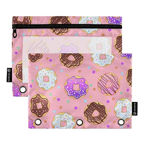 GAIREG Niedliche süße Donuts Pink Binder Pouch 2 Pack 3 Ring Pencil Pouch mit Reißverschluss von GAIREG