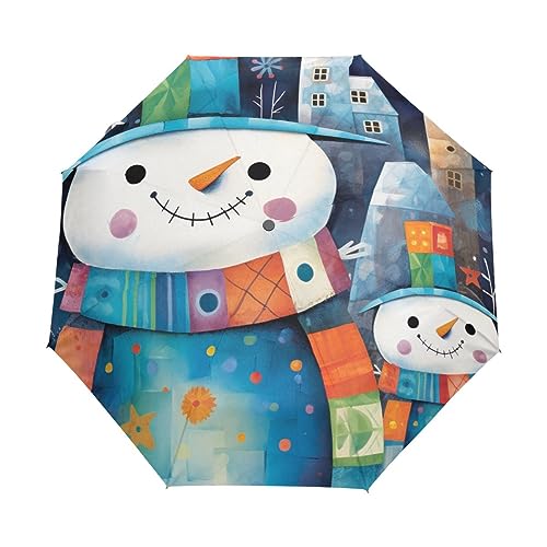 GAIREG Niedlicher Schneemann Winddichter Reise-Regenschirm Kleine Automatische Regenschirme für Rucksack, Geldbörse, Auto von GAIREG
