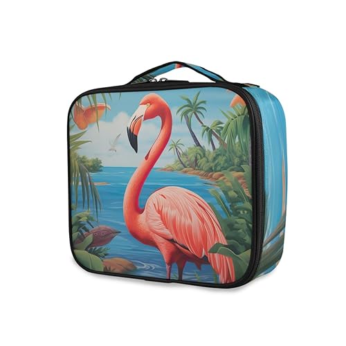 GAIREG Niedlicher Tier-Hirsch-Make-up-Koffer für Frauen, tragbar, Reise-kosmetischer Zugkoffer mit Trennwänden, Make-up-Aufbewahrung, Pink Flamingo Ocean von GAIREG