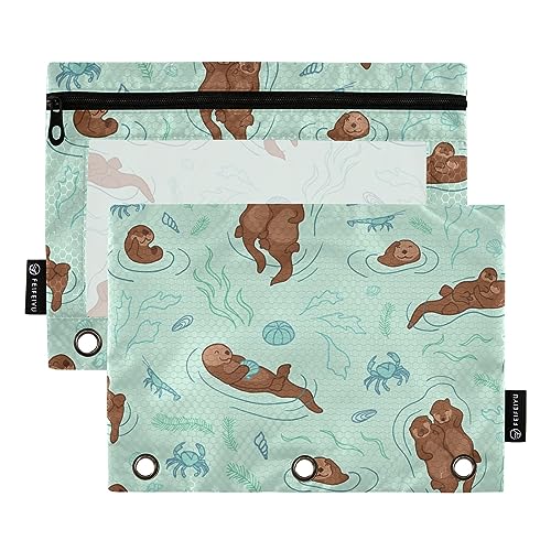 GAIREG Niedliches Otter-Bleistiftetui für Ordner, Reißverschluss, 3 Ringbuchtaschen, 2 Stück von GAIREG