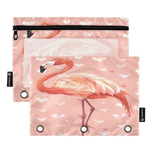 GAIREG Night Moon Federmäppchen mit 3 Ringen, mit Ösen, Hund und Katze, 2 Stück, Cartoon Flamingo Love Pink, one sizex2 von GAIREG