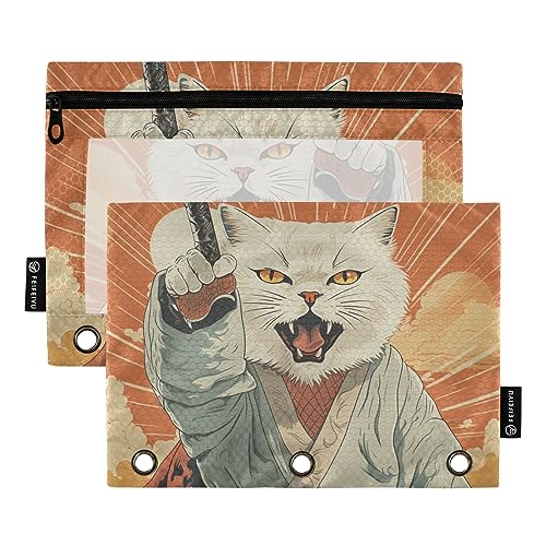 GAIREG Orientalische Katze Orange Bleistift Tasche für Binder 3 Loch Bleistift Pouch Binder Taschen 2 Pack von GAIREG