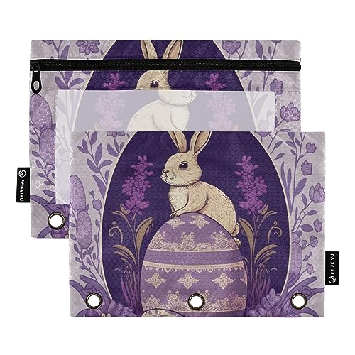 GAIREG Osterhasen-Ei Lila Binder Bleistift Tasche Reißverschluss Tasche für 3 Ringbuch Bleistift Taschen für Binder 2 Pack von GAIREG