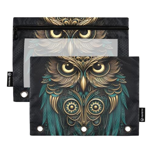 GAIREG Owl Grenn Bindertaschen, Federmäppchen, 3 Ringbuchtaschen, Blau, 2 Stück von GAIREG