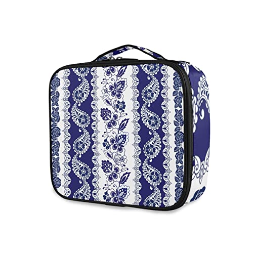 GAIREG Paisley-Kosmetiktasche für Make-up, Zug, Kosmetiktasche, Reisetasche, tragbar, mit herausnehmbaren Trennwänden für Frauen, Blau Weiß Bohemian von GAIREG
