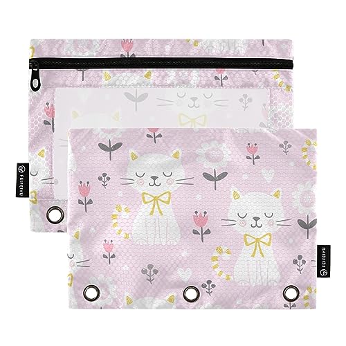 GAIREG Pink Cat Binder Pencil Pouches Pencil Case 3 Ring Binder Pencil Pouch with Holes for Binder 2 Pack von GAIREG