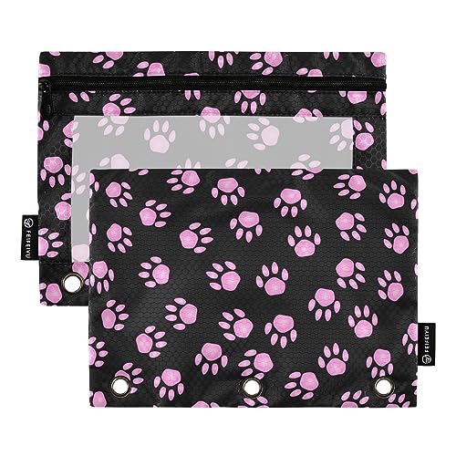 GAIREG Pink Paws on Black Binder Pencil Pouch 2 Pack Pencil Pouch 3 Ring Binder von GAIREG