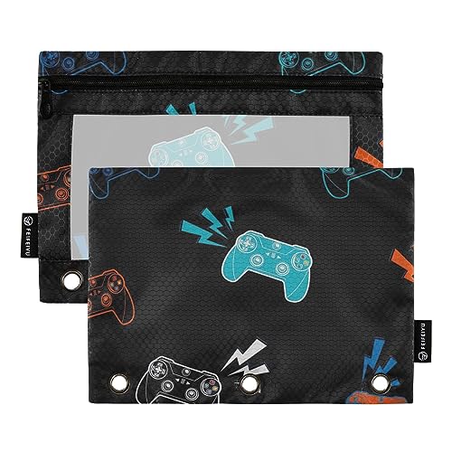 GAIREG Players Orange Blue Gamepad Binder Pencil Pouch 3 Ring Binder Pouches Pencil Bags for Binder 2 Pack von GAIREG