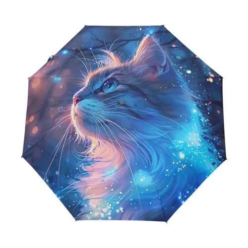 GAIREG Rainy Day Regenschirm mit Katzen-Motiv, faltbar, automatisches Öffnen und Schließen, kompakt, winddicht, Blau von GAIREG