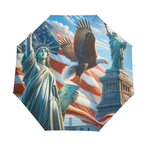 GAIREG Regenschirm mit USA-Flagge und Symbolen, winddicht, kompakt, zusammenklappbar von GAIREG