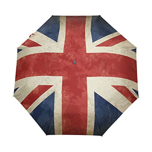 GAIREG Regenschirm mit britischer Flagge, zusammenklappbar, automatisches Öffnen und Schließen, kompakt, winddicht, Vintage-Stil von GAIREG