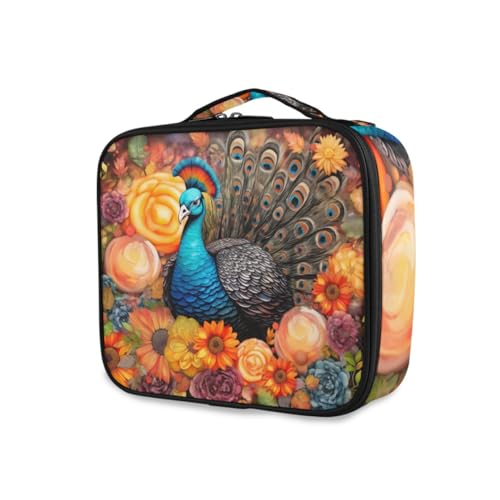 GAIREG Reise-Make-up-Tasche, Organizer, tragbarer Kosmetikkoffer mit verstellbaren Trennwänden, Make-up-Tragetasche, Bunte Blumen-Truthahn von GAIREG