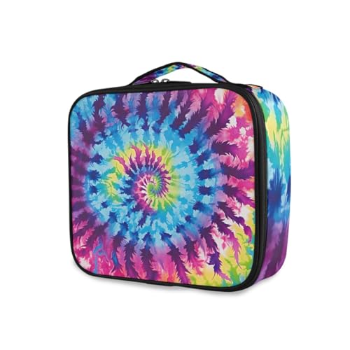 GAIREG Reise-Make-up-Tasche, Organizer, tragbarer Kosmetikkoffer mit verstellbaren Trennwänden, Make-up-Tragetasche, Bunte Spiralen Tie Dye von GAIREG