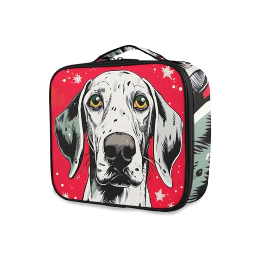 GAIREG Reise-Make-up-Tasche, Organizer, tragbarer Kosmetikkoffer mit verstellbaren Trennwänden, Make-up-Tragetasche, Weißer Hund auf Rot von GAIREG