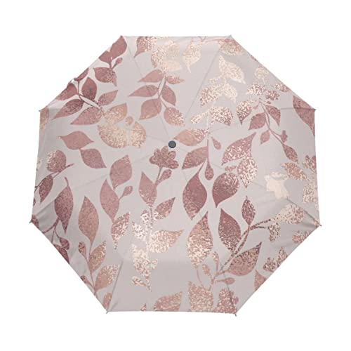 GAIREG Reise-Regenschirm, Roségold, Blumenmuster, elegante Textur, automatisches Öffnen, Schließen, winddicht, kompakt, zusammenklappbar von GAIREG