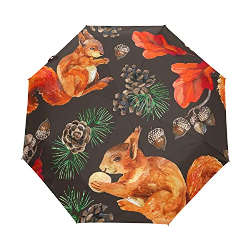 GAIREG Reise-Regenschirm mit Wald-Eichhörnchen-Muster, klein, kompakt, tragbar, zusammenklappbar, automatisches Öffnen von GAIREG