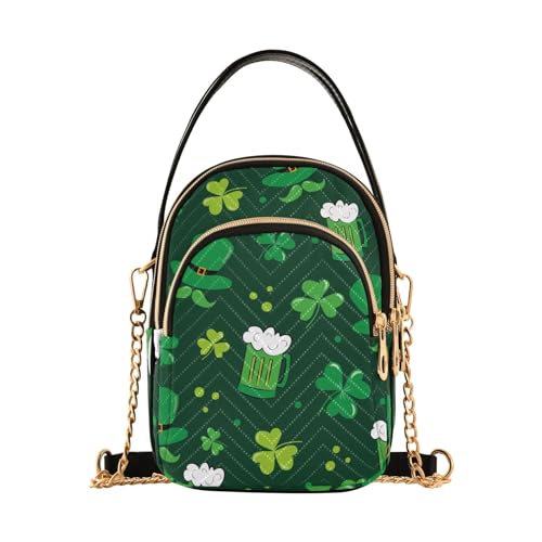 GAIREG Roboter Dinosaurier Dunkelgrün Damen Handtaschen Crossbody Geldbörse mit Kette, St. Patricks Day Kleeblatt Bier von GAIREG