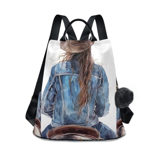 GAIREG Rucksack für Damen, Leopardenmuster, Kürbis, Diebstahlschutz, Reisetasche, modischer Pompon-Rucksack zum Wandern, Western-Cowgirl sitzend zu Pferd, One size von GAIREG