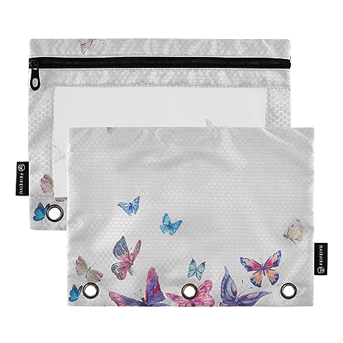 GAIREG Schmetterlinge Weiß Federmäppchen 3 Ring Binder Federmäppchen mit Löchern für Binder 2 Pack von GAIREG