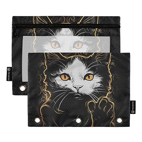 GAIREG Schwarz Weiß Katze Binder Bleistift Pouch Binder Pouch 3 Ring Bleistift Taschen für Binder 2 Pack von GAIREG