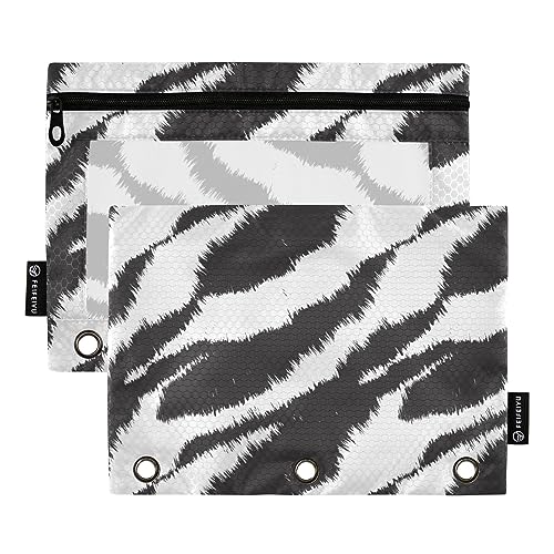 GAIREG Schwarz Weiß Pelzmuster Binder Pouches 2 Pack 3 Loch Bleistift Beutel für Binder von GAIREG