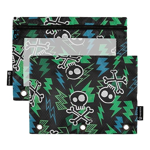 GAIREG Skull Bond Grün/Blau Binder Pouch 2 Pack Pencil Pouch for 3 Ring Binder von GAIREG