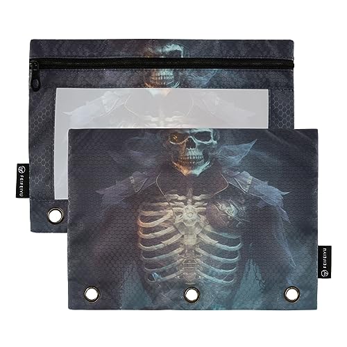 GAIREG Smoke Skeleton Captain Binder Pouch Pencil Pouch with 3 Holes Ring Binder Pouch 2 Pack von GAIREG