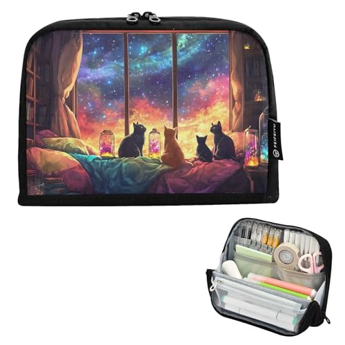 GAIREG Starry Night Cats aufrechtes Federmäppchen mit magnetischem Ständer, Reißverschluss, multifunktionales Stifteetui für Schule, Reisen von GAIREG