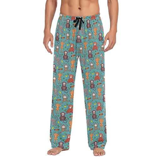 GAIREG Süße Affen-Bananen-Pyjamahose für Herren, Herren-Pyjamahose mit Taschen, Größe S-XXL, Affen Leaves Teal, XX-Large von GAIREG