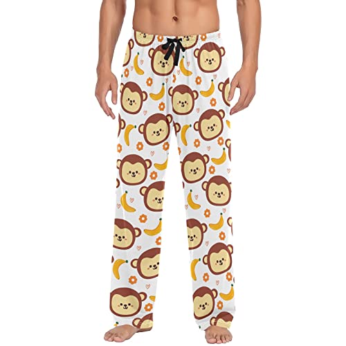 GAIREG Süße Affen-Bananen-Pyjamahose für Herren, Herren-Pyjamahose mit Taschen, Größe S-XXL, Cartoon Affe Banane Blume, Small von GAIREG